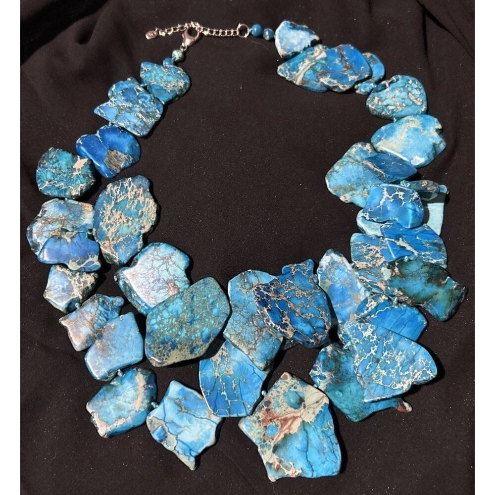 LUC Lucas Lameth Chunky Blue Jasper Necklace .925 Sterling Silver Heavy Boho - Picture 14 of 16